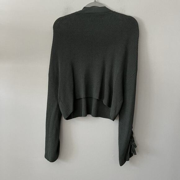 Wilfred Sweater Womens Large Green Knit Open Arm Ties Aritiza Crop - Picture 3 of 13